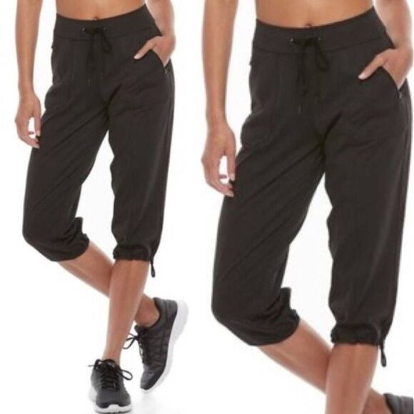 🔺️Tek Gear Black Drawstring Capri Jogger Pants Small - Picture 1 of 9